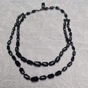 Vintage 60s Laguna Signed Black Glass Faceted Beaded Necklace